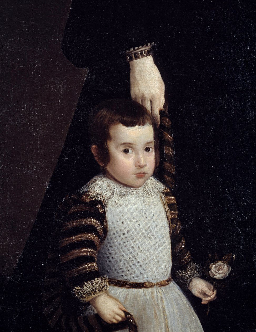 Muotokuva Antonia de Ipenarrietasta poikansa Luisin kanssa. Yksityiskohta, joka edustaa lasta. Diego Rodriguez de Silva y Velasquezin (1599-1660) maalaus tekijältä Diego Velázquez