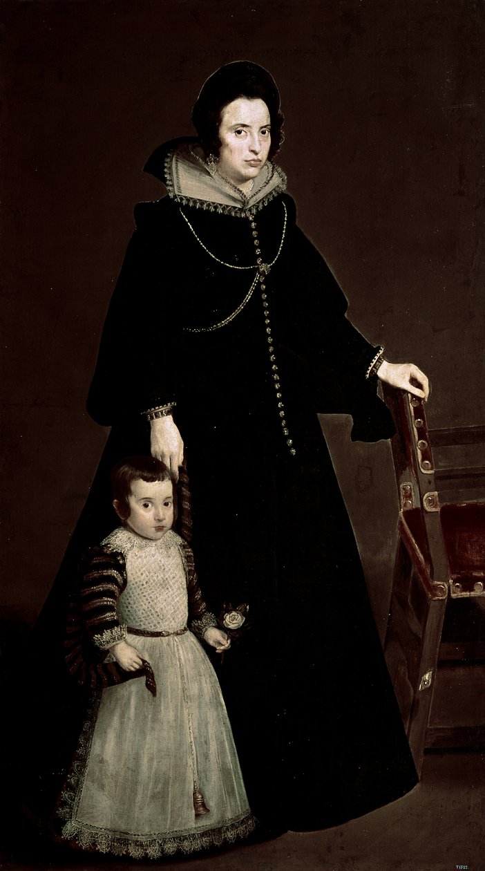 Muotokuva Doña Antonia de Ipeñarrietasta poikansa kanssa, n. 1631 (öljy kankaalle) tekijältä Diego Rodriguez de Silva y Velazquez