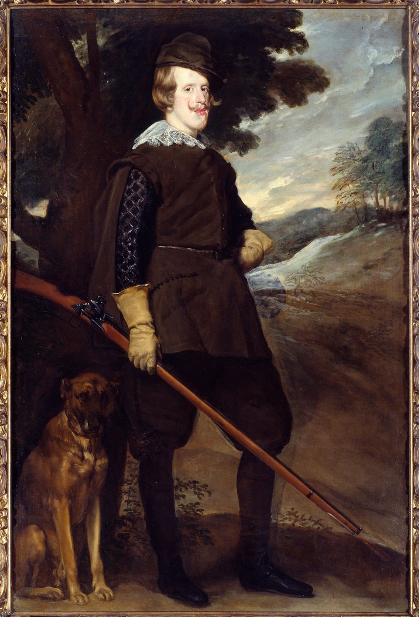 Muotokuva Philip IV:stä (1605-1665), Espanjan kuningas metsästyspuvussa 30-vuotiaana. Diego Rodriguez de Silva y Velasquezin (1599-1660) maalaus tekijältä Diego Velázquez