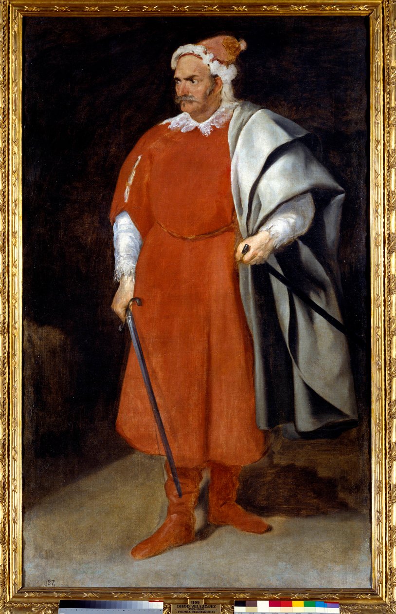 Muotokuva Castaneda vetun Cristobal-hullusta turkkiksi (Barbarroja tai punainen parta, punainen brabe). Diego Rodriguez de Silva y Velasquezin (1599-1660) maalaus, v.1637-40. Öljy kankaalle. Mitat: 1,98 x 1,21 m. Madrid, Musee Du Prado tekijältä Diego Velázquez