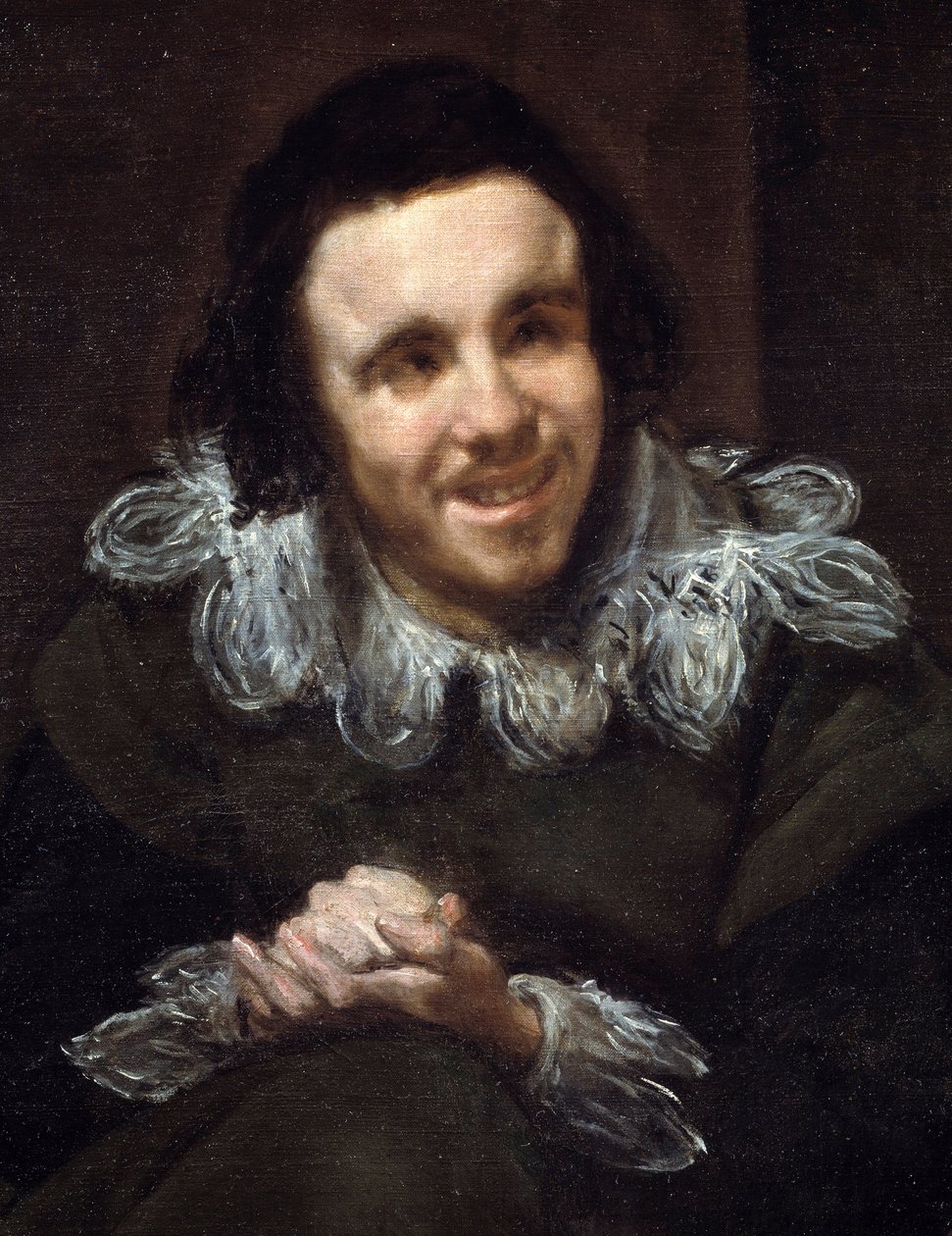 Jester Don Juan Pumpkinsin muotokuva. Yksityiskohta. Diego Rodriguez de Silvan ja Velasquezin (1599-1660) maalaus tekijältä Diego Velázquez