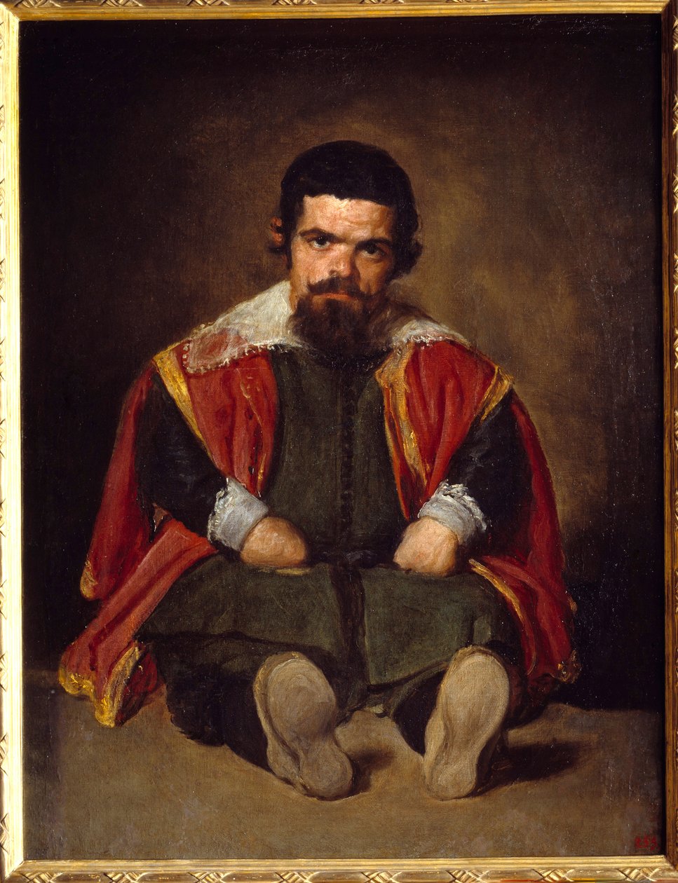 Hullu Sebastien De Morran muotokuva kääpiöistuimessa. Diego Velasquezin (1599-1660) maalaus noin 1645, su. 1,06x0,81 m Madrid Musee du Prado - Hullu Sebastien de Morran muotokuva - Hovikääpiö - istuu. Diego Velazquezin (tai Ve tekijältä Diego Velázquez