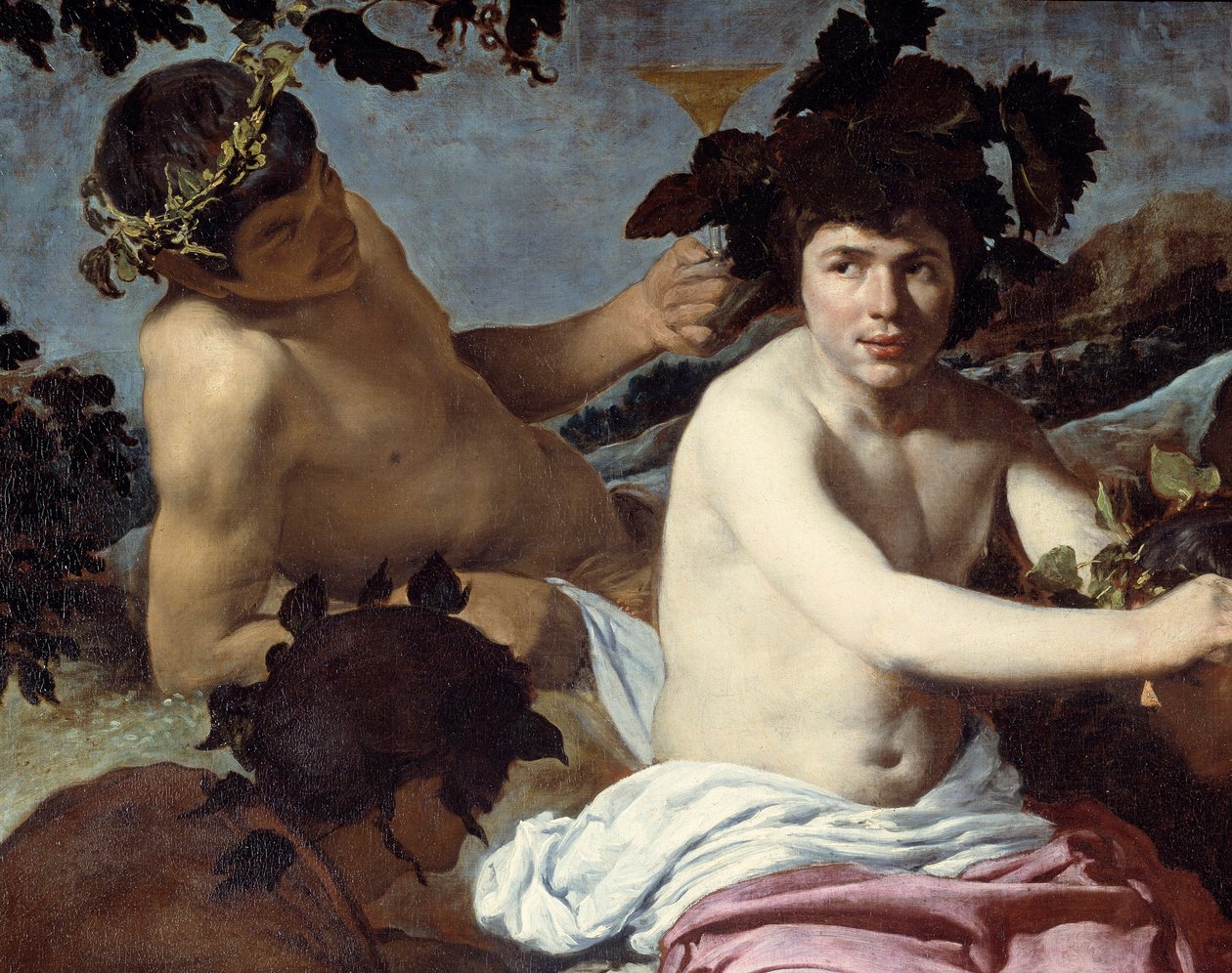 Bacchuksen voitto tai "Juolaisten" yksityiskohta. Diego Rodriguez de Silvan ja Velasquezin (1599-1660) maalaus noin 1639-1 Himmeä. 1,65 x 2,25 m Madrid, Meadow Museum tekijältä Diego Velázquez