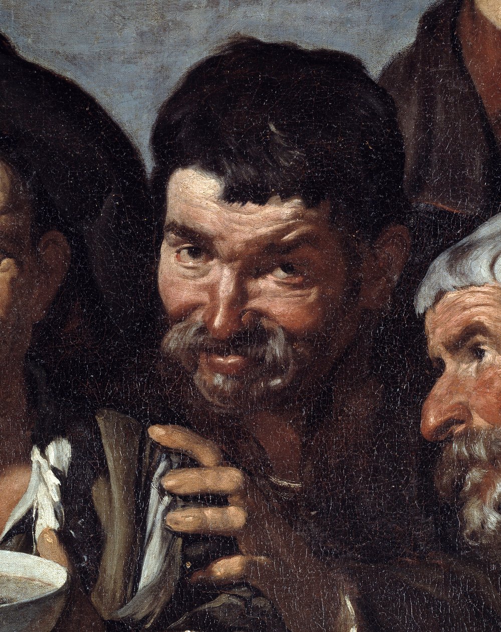 Bacchuksen voitto tai "Jumalat" Yksityiskohta humalassa. Diego Rodriguez de Silvan ja Velasquezin (1599-1660) maalaus noin 1639-1 Himmeä. 1,65 x 2,25 m Madrid, Meadow Museum tekijältä Diego Velázquez
