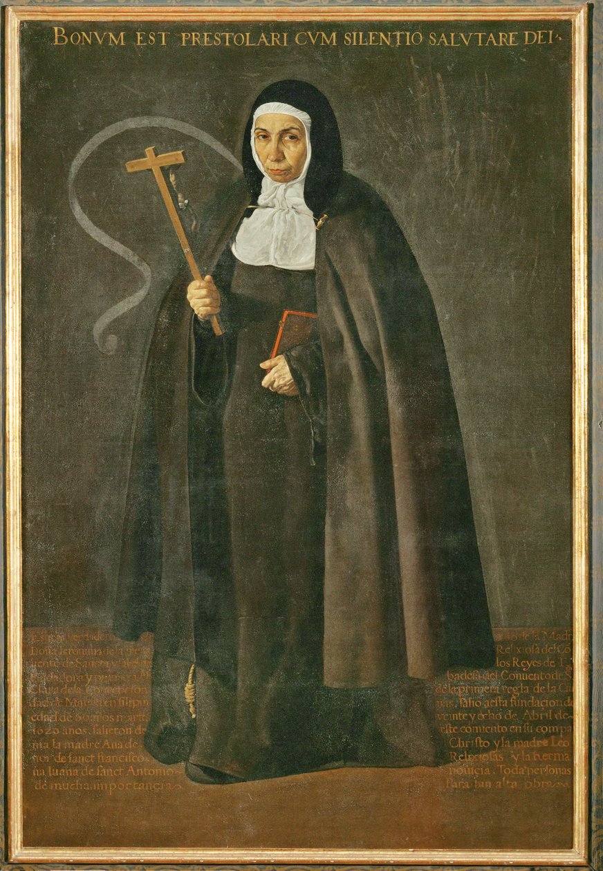 Kunnianarvoisa äiti Jeronima de la Fuente, Santa Isabel de los reyes -luostarin nunna ... (maalaus kankaalle) tekijältä Diego Rodriguez de Silva y Velazquez