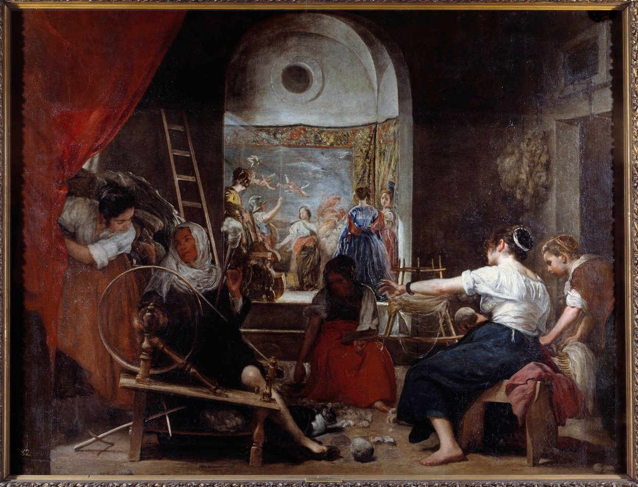 kehrät tai Diego Rodriguez de Silva y Velasquezin (1599-1660) Arachne-maalauksen satu n. 1653. Su. 2,2x2,89 m Madrid, Musee du Prado - Spinners eli Arachnen satu. Diego Rodriguez de Silva y Velazquezin maalaus (Velasquez tekijältä Diego Velázquez