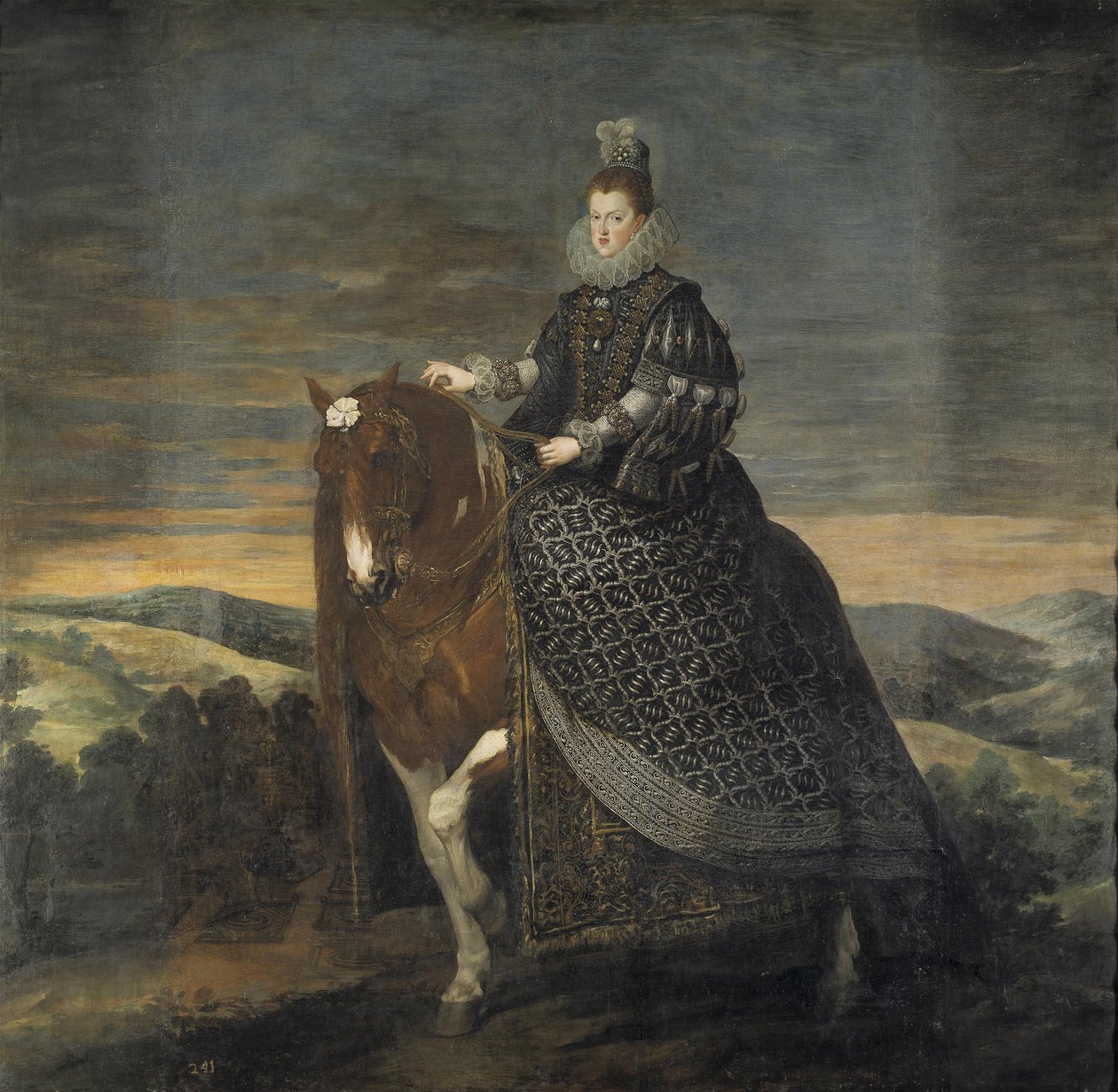 Itävallan kuningatar Margrethe hevosen selässä tekijältä Diego Velázquez
