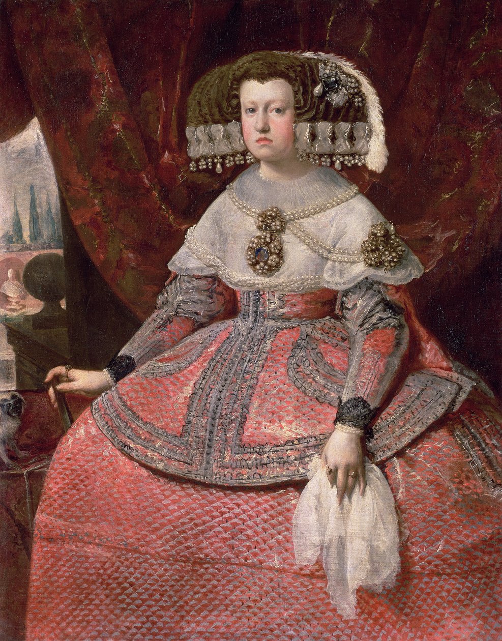 Espanjan kuningatar Maria Anna punaisessa mekossa, 1655-60 tekijältä Diego Velázquez