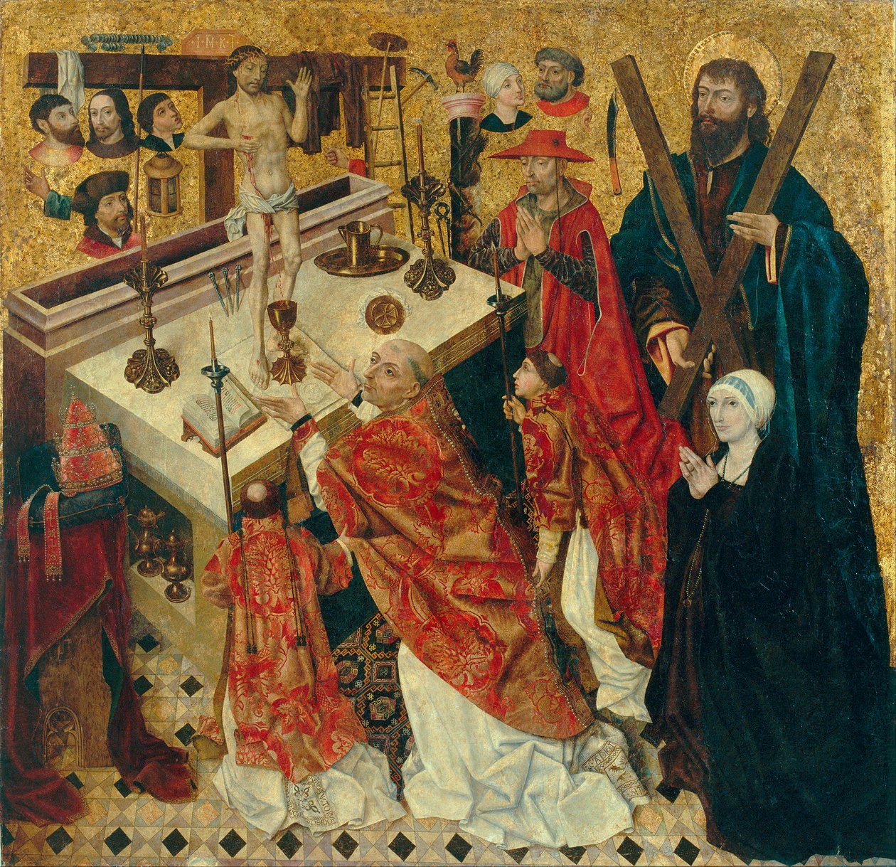 Messe de Saint Gregoire - Pyhän Gregorius Suuren messu - Diego de la Cruzin maalaus (toiminut 1482-1500) - ennen 1480 - Öljy puulle - 168x168 - Museu Nacional d