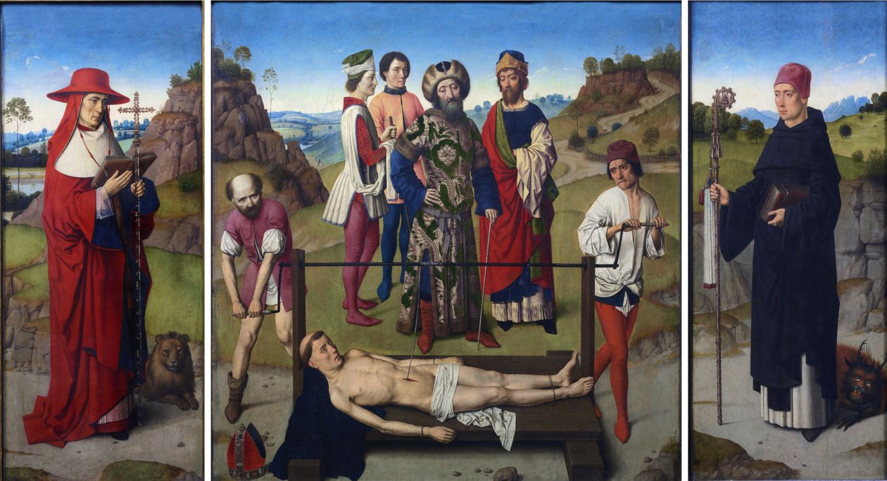 Hollanti: Het martyrdom van de Saint Erasmus Tryptich of the martyrdom of Saint Erasmus (Pyhän Erasmuksen marttyyrikuolema) tekijältä Dieric Bouts