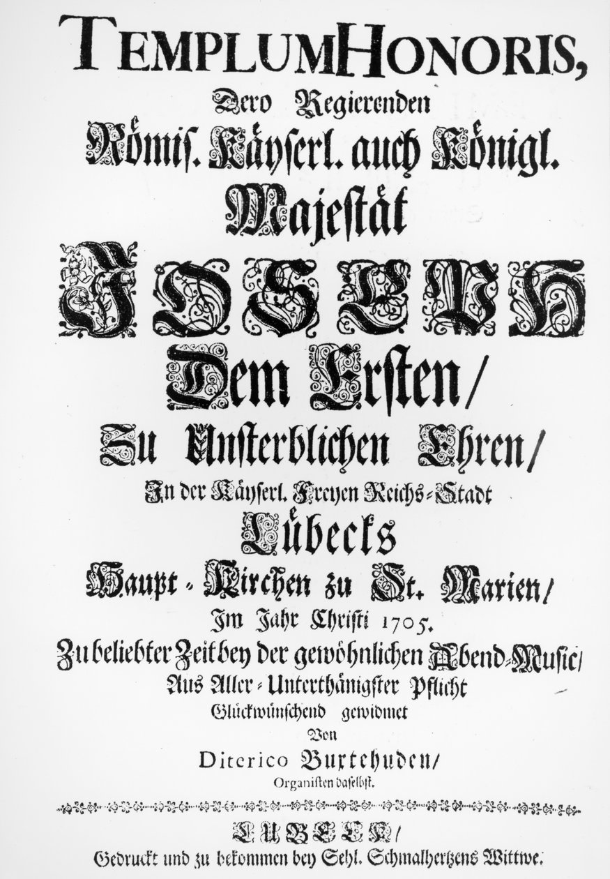 Abendmusikin nimilehti, 1705 (painettu) tekijältä Dietrich Buxtehude