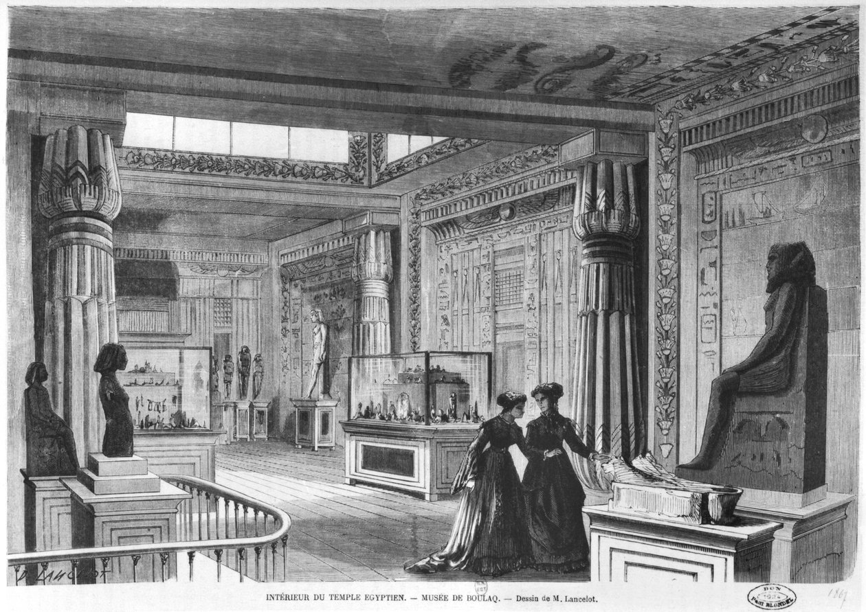 Egyptiläisen temppelin sisustus yleisnäyttelyssä Champ-de-Marsissa Pariisissa, 1867 tekijältä Dieudonne Auguste Lancelot