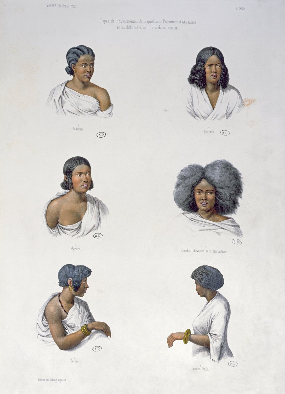 Abessinian alkuasukkaat, kaiverrus Aumont, noin 1840 tekijältä Dillon and Vignaud