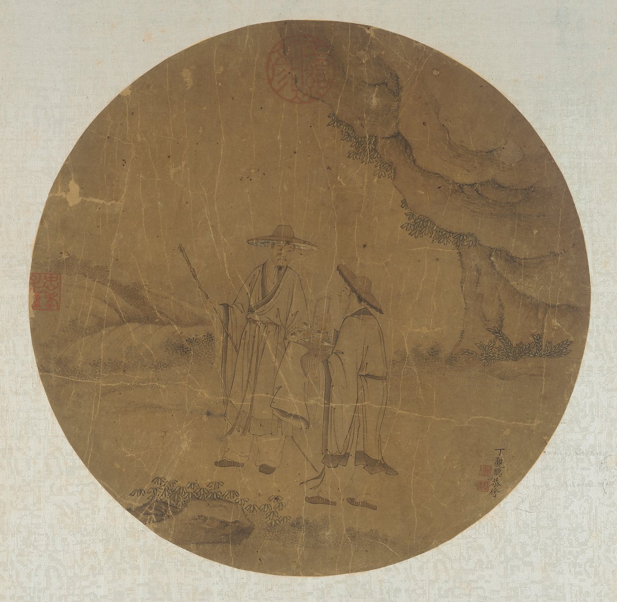 Maisema: kaksi hahmoa, Qing-dynastia, 1700-luku. tekijältä Ding Guanpeng