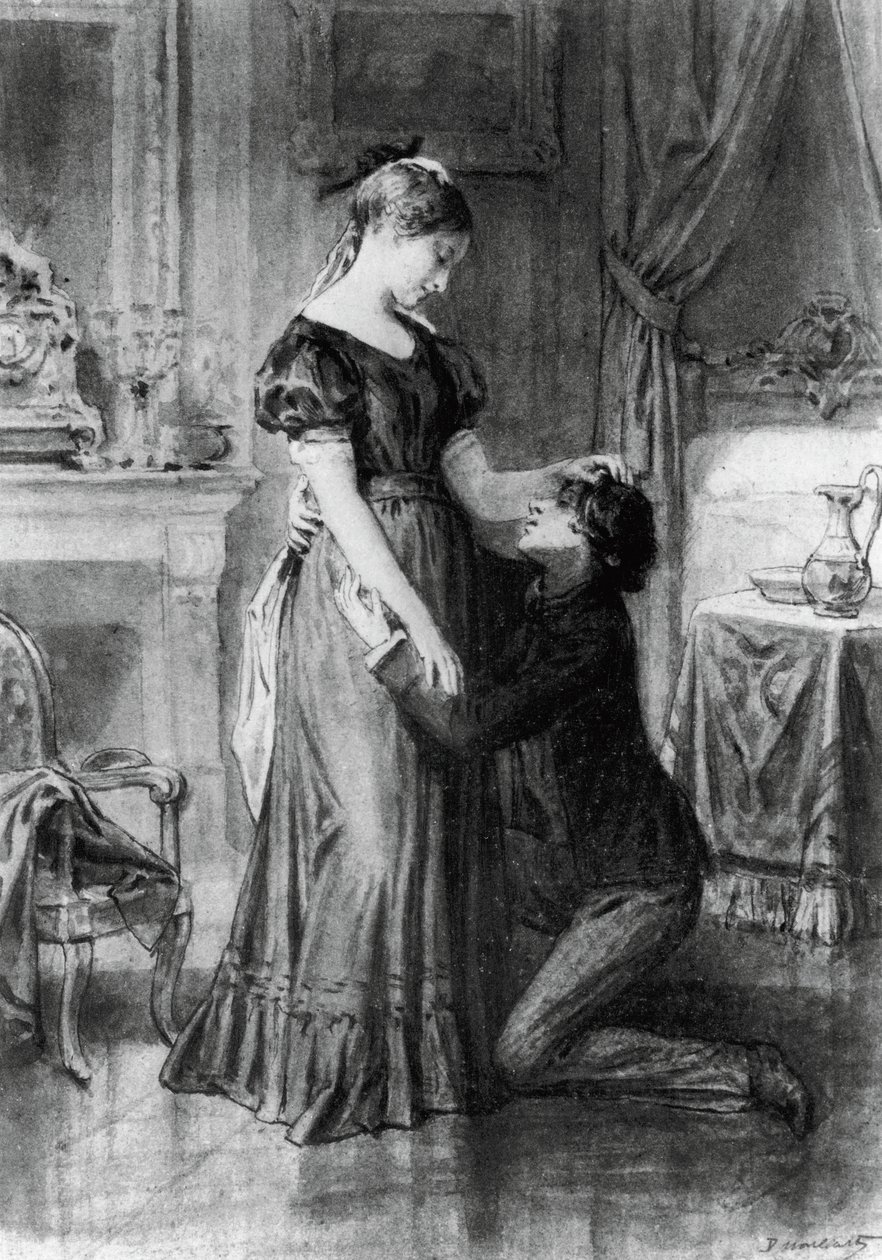 Kuvitus vuosisadan lapsen tunnustuksesta, Alfred de Mussetin (1810-1857) romaani, kaiverrus Diogene Ulyssee Napoleon Maillartin (1840-1926) piirtämänä tekijältä Diogene Ulysse Napoleon Maillart