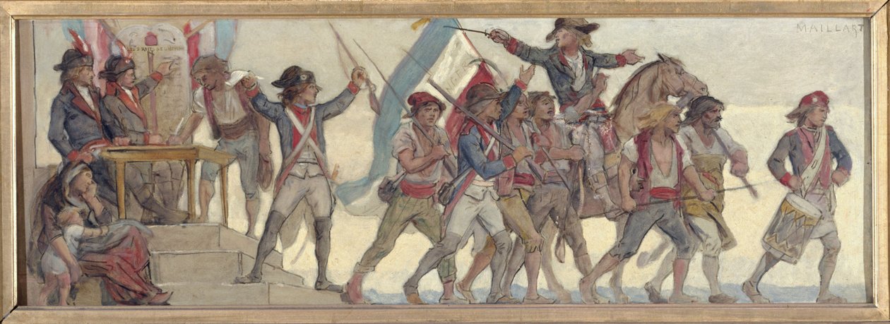 Varusmiesten lähtö, Isänmaa vaarassa: luonnos rue de Château-Landonin koulua varten tekijältä Diogene Ulysse Napoleon Maillart