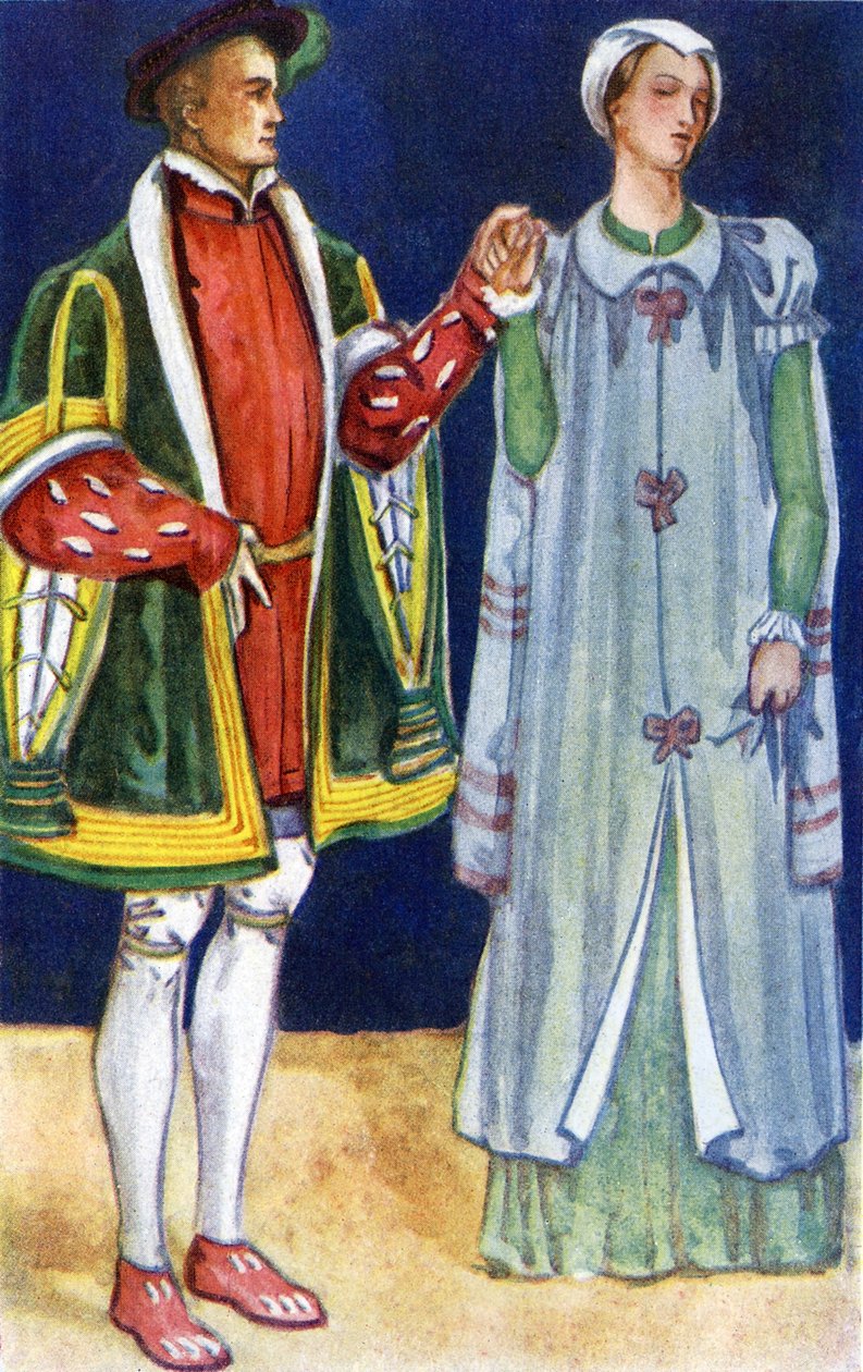 Pariskunnan puku Edward VI:n hallituskaudella (1547-1553) tekijältä Dion Clayton Calthrop