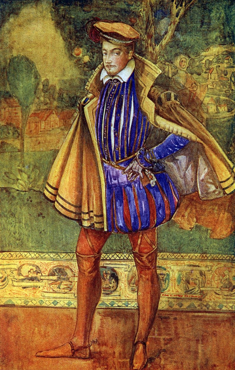 Miesten puku ELizabeth I:n hallituskaudella (1558-1603) tekijältä Dion Clayton Calthrop