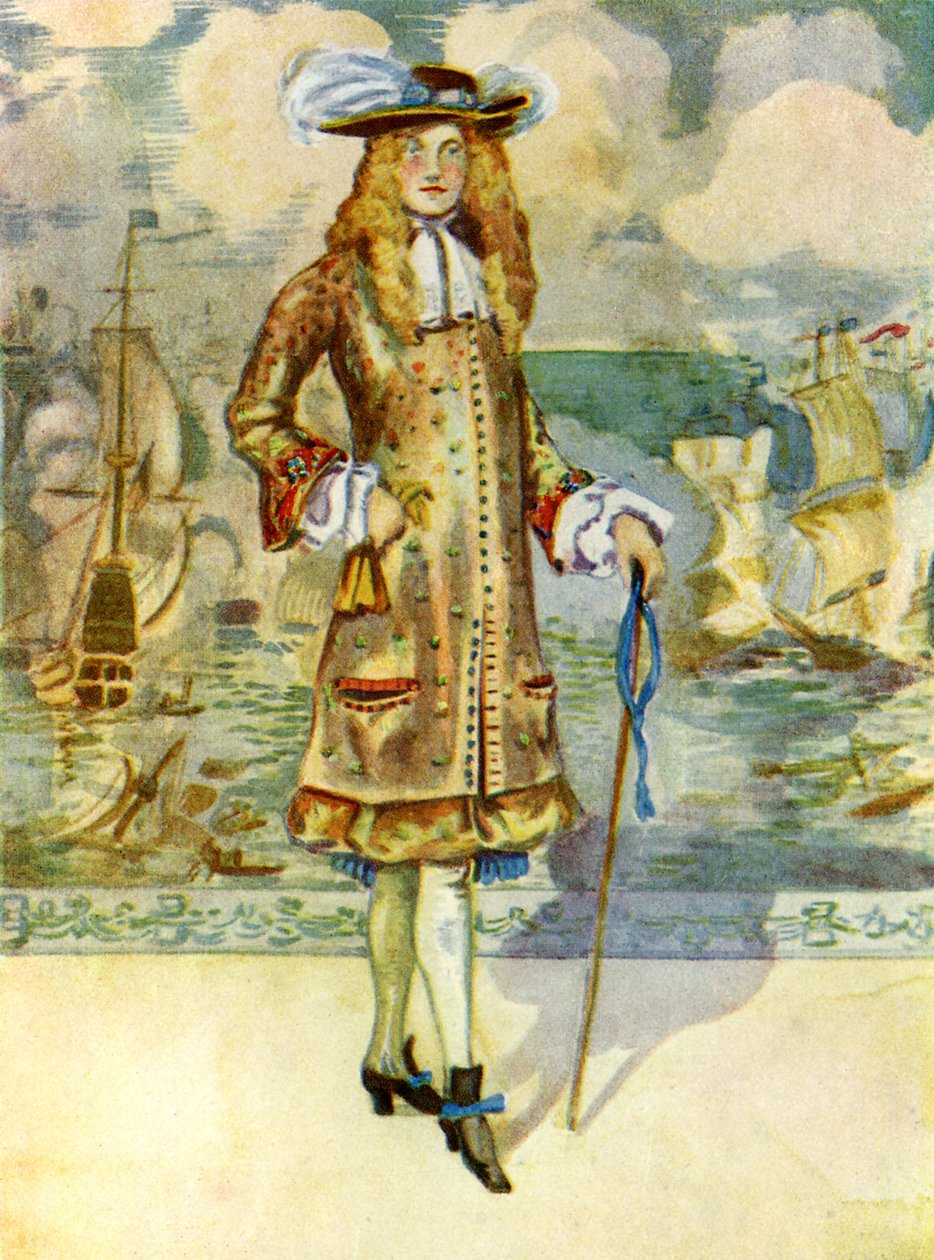 Miesten puku Kaarle II:n hallituskaudella (1660-1685) tekijältä Dion Clayton Calthrop