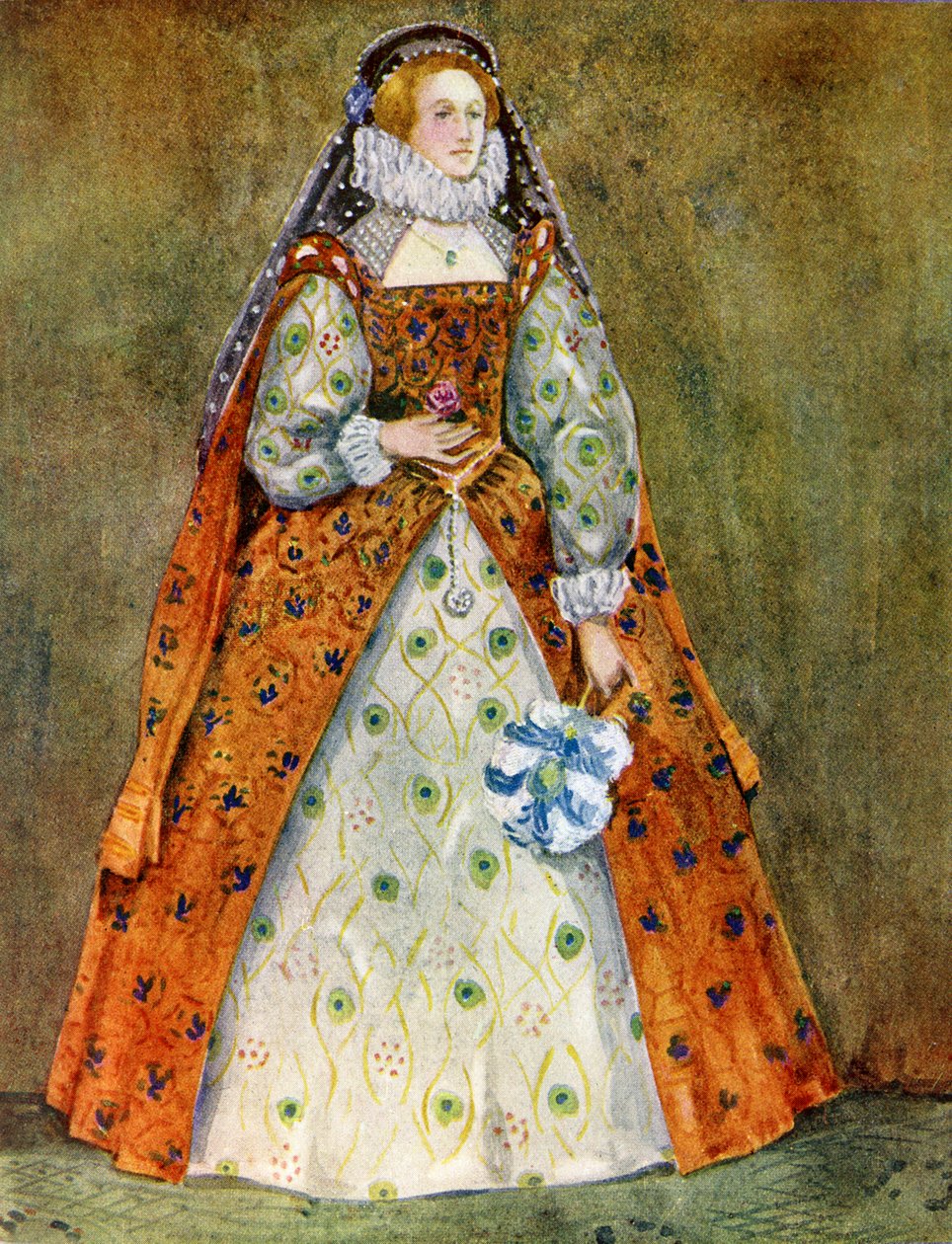 Naisten puku Elizabeth I:n hallituskaudella (1558-1603) tekijältä Dion Clayton Calthrop