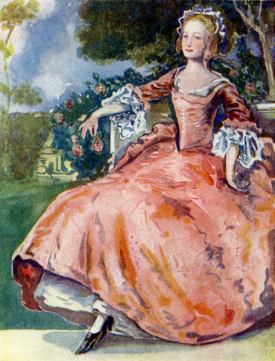 Naisten puku George I:n hallituskaudella (1714-1727) tekijältä Dion Clayton Calthrop