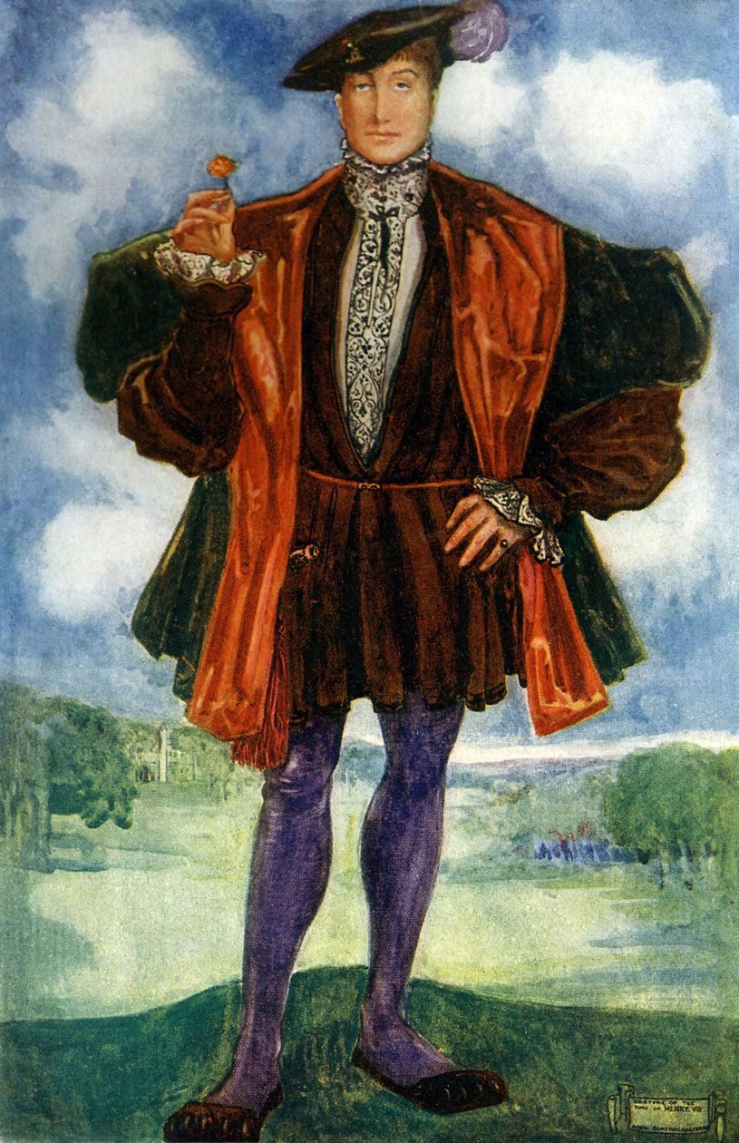 Miesten puku Henrik VIII:n hallituskaudella (1509-1547) tekijältä Dion Clayton Calthrop