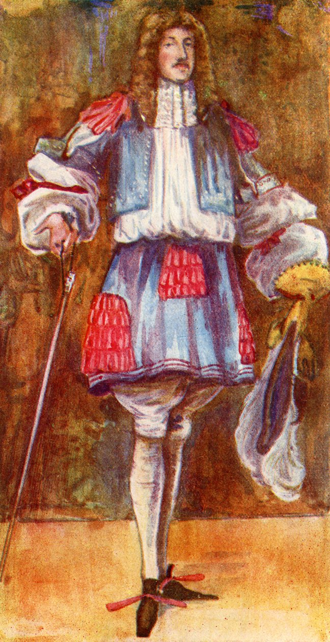 Miesten puku Kaarle II:n hallituskaudella (1660-1685) tekijältä Dion Clayton Calthrop