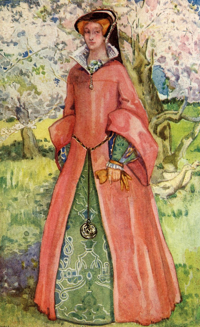Naisen puku Maria I:n hallituskaudella (1553-1558) tekijältä Dion Clayton Calthrop