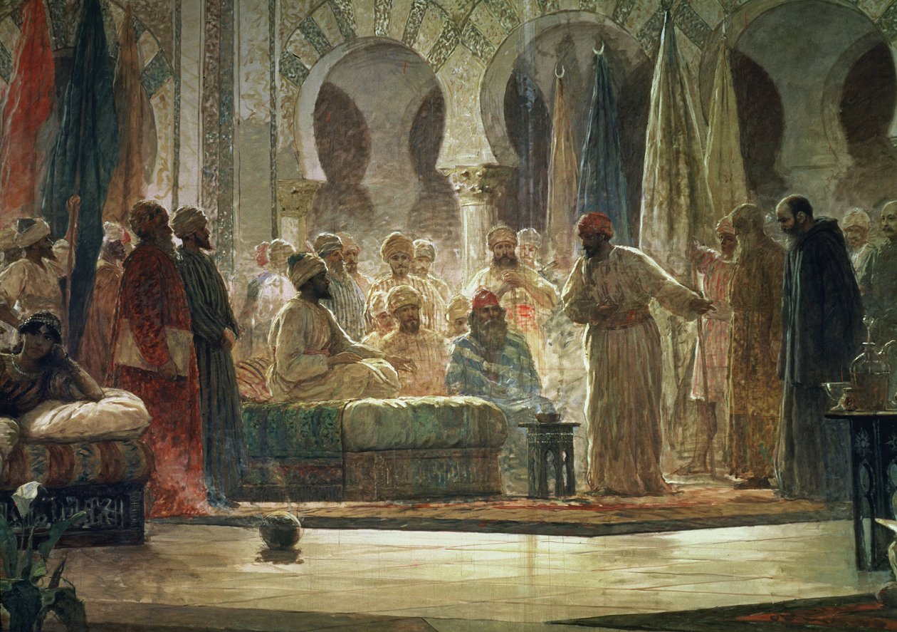 Abd al-Rahman III (891-961) Suurlähettilään vastaanottaminen tekijältä Dionisio Baixeras Verdaguer