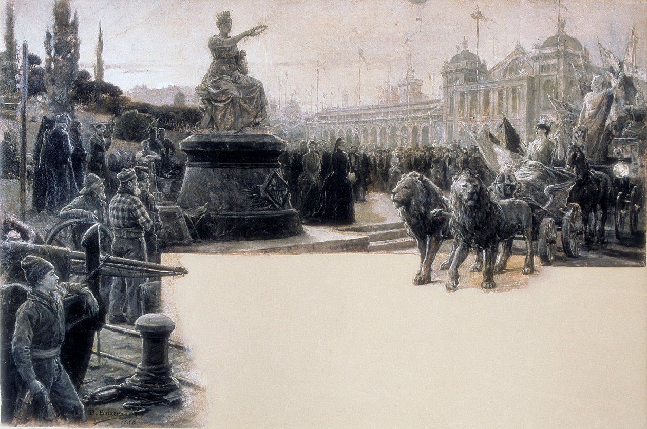 Barcelonassa vuonna 1888 vietetty maailmannäyttelyn allegoria, kuvitus Dionis Baixeras y Verdaguer (1862-1943) tekijältä Dionisio Baixeras Verdaguer