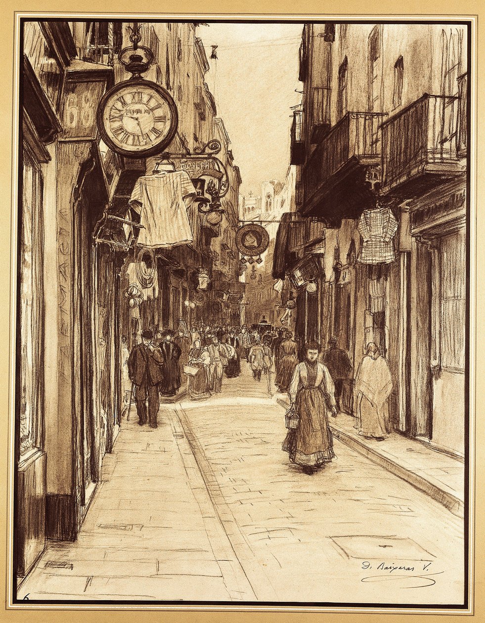 Plateria Street kohti Angels Squarea, Barcelona (piirustus) tekijältä Dionisio Baixeras Verdaguer