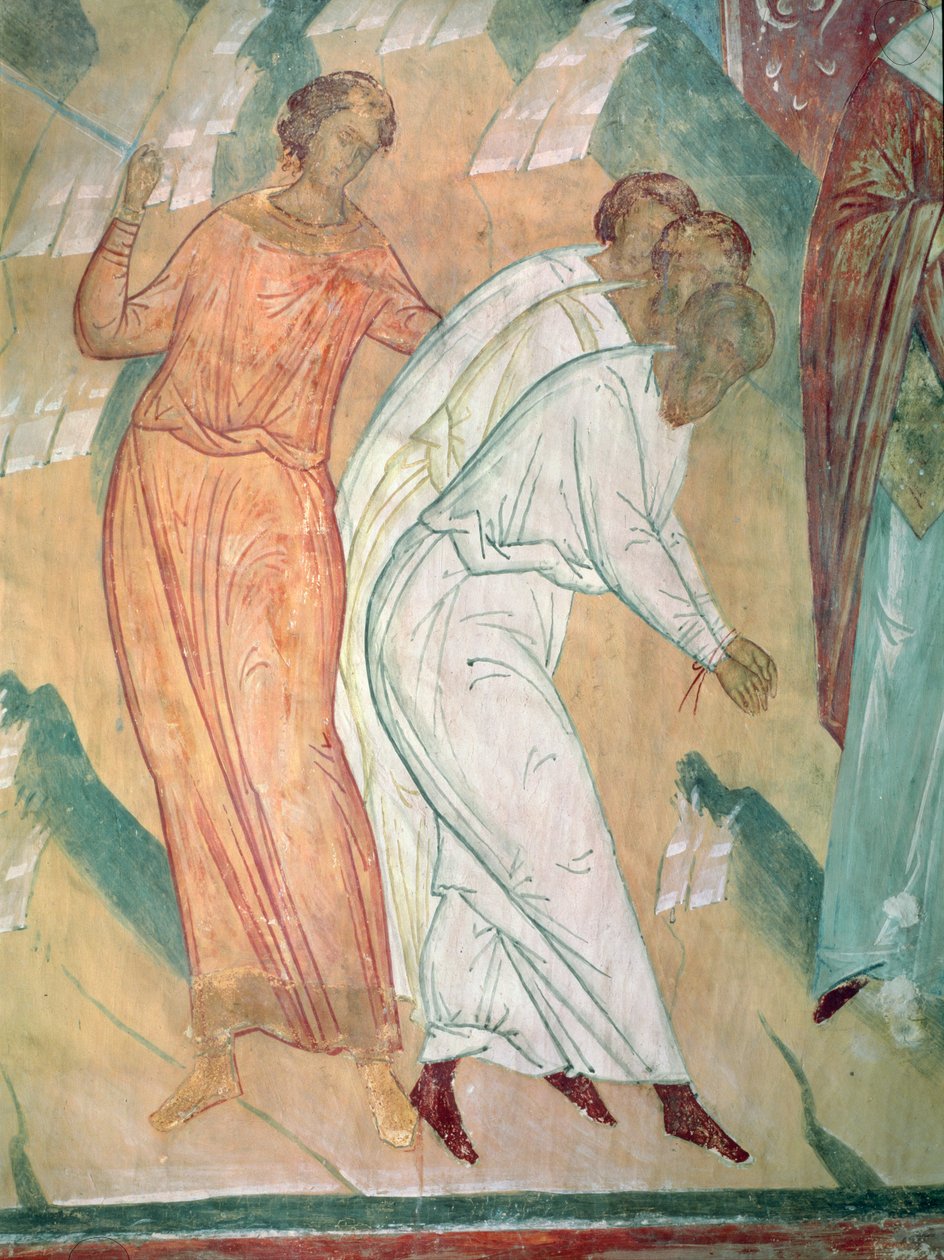Kolme miekalta pelastettua miestä, yksityiskohta kohtauksista Pyhän Nikolauksen Myralaisen elämästä, 1502-04 tekijältä Dionysius