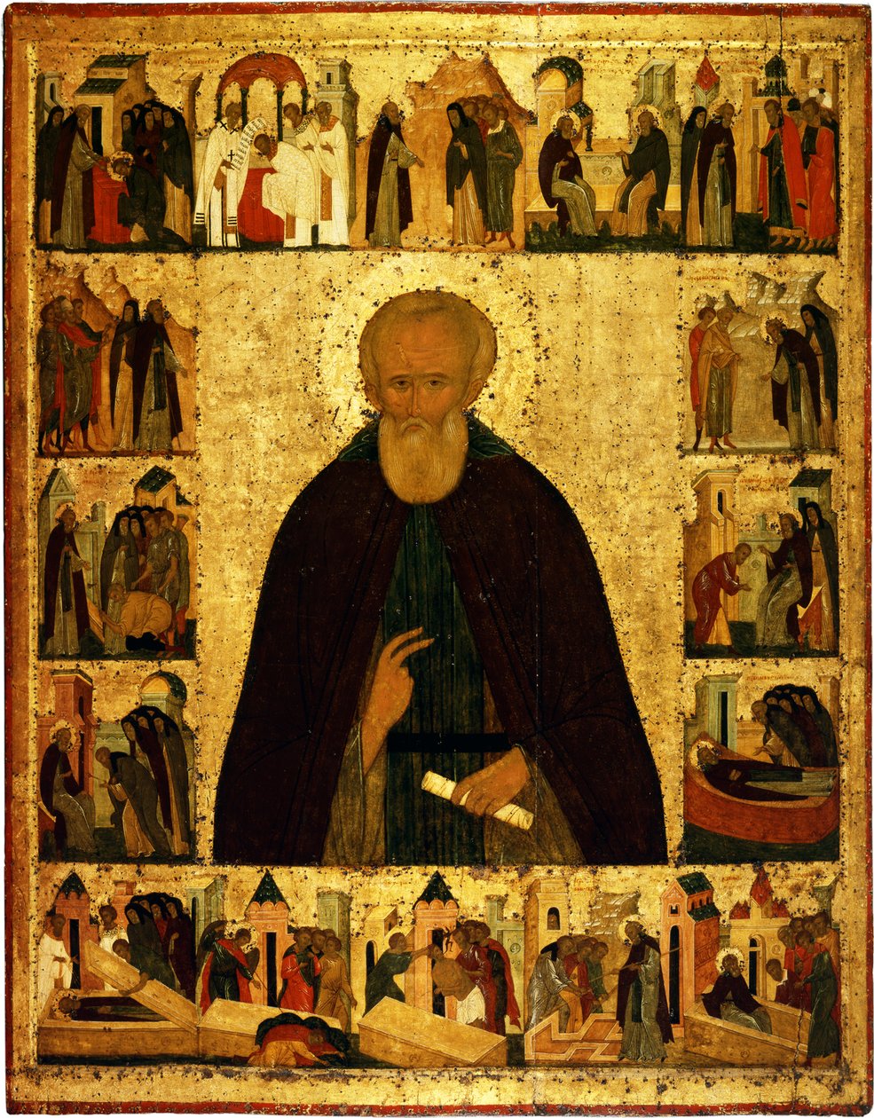 Pyhä Dmitri Prilutski kohtauksineen elämästään, n. 1503 tekijältä Dionysius