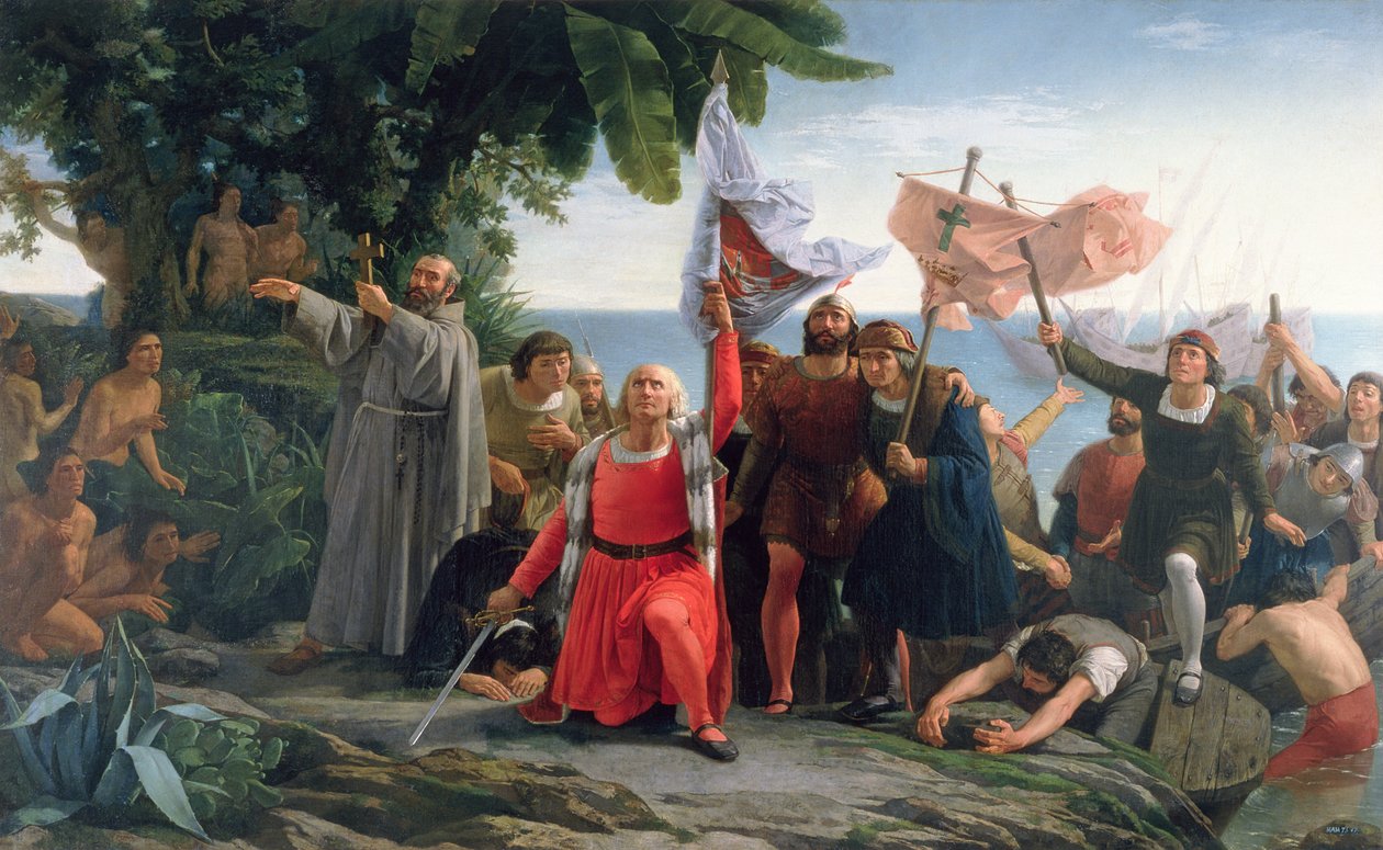 Kristoffer Kolumbuksen (1450-1506) ensimmäinen maihinnousu Amerikassa, 1862 tekijältä Dioscoro Teofilo Puebla Tolin