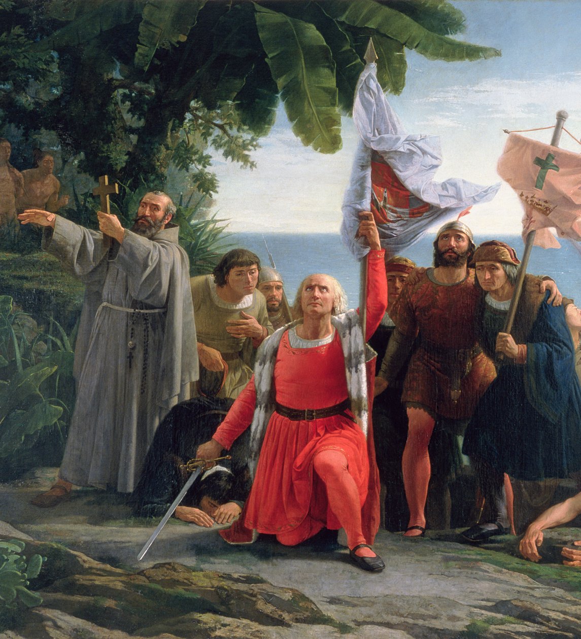 Kristoffer Kolumbuksen (1450-1506) ensimmäinen maihinnousu Amerikkaan, 1862. tekijältä Dioscoro Teofilo Puebla Tolin