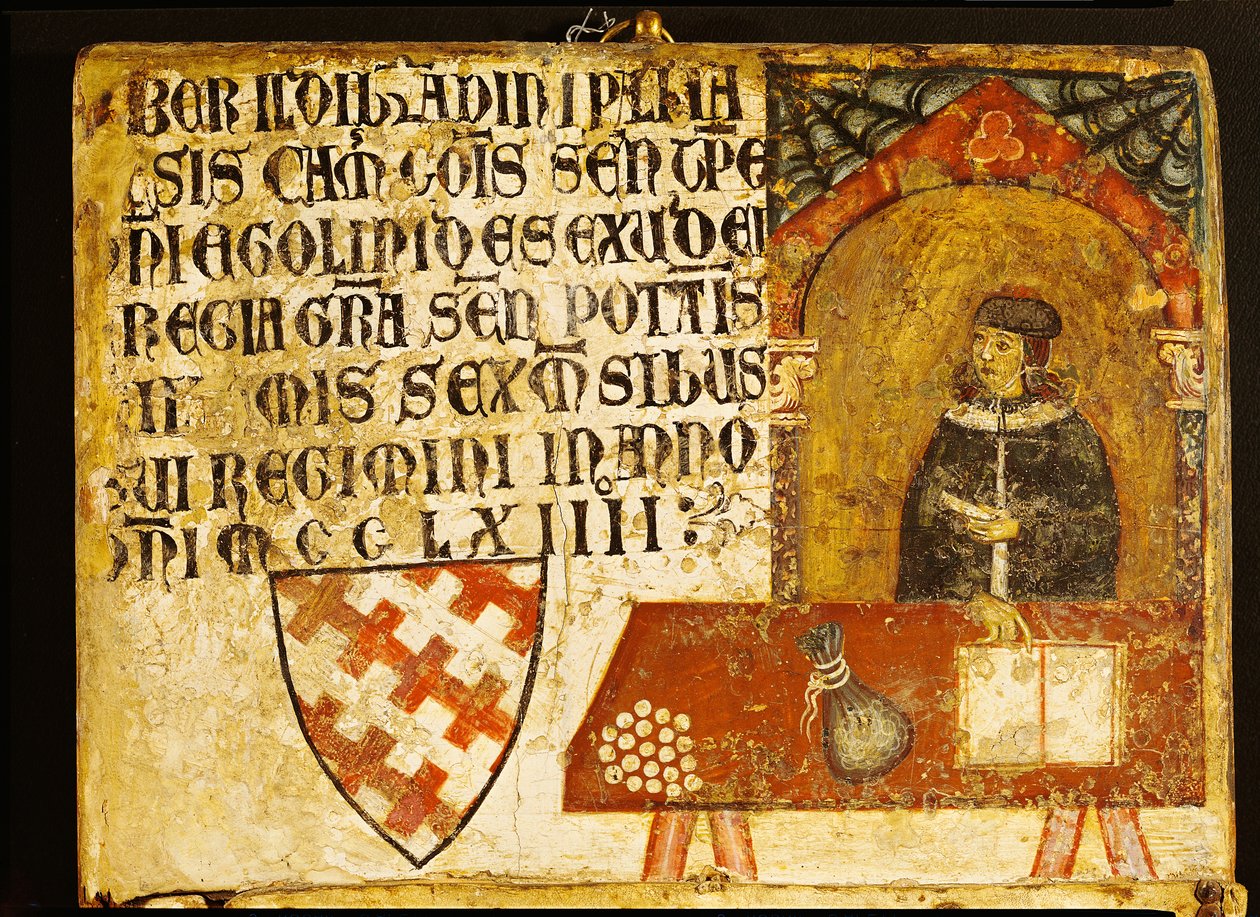Kardinaali Ildebrandino Paglieresi pöytänsä ääressä, 1264 (tempera paneelissa) tekijältä Diotisalvi or Dietisalvi de Speme