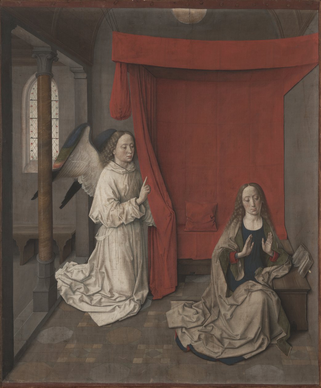 Annunciation, n. 1450-1455 (penkkatauti pellavassa) tekijältä Dirck Bouts