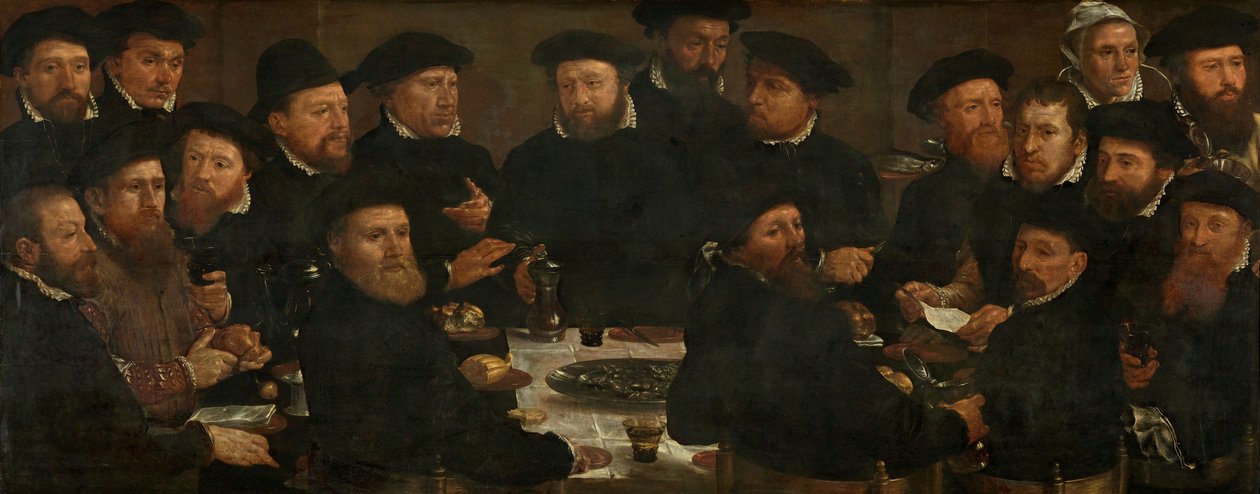 Kahdeksantoista Amsterdamin Squad L:n vartijan juhla, joka tunnetaan nimellä "Ahvensyöjät", 1566 tekijältä Dirck Barendsz