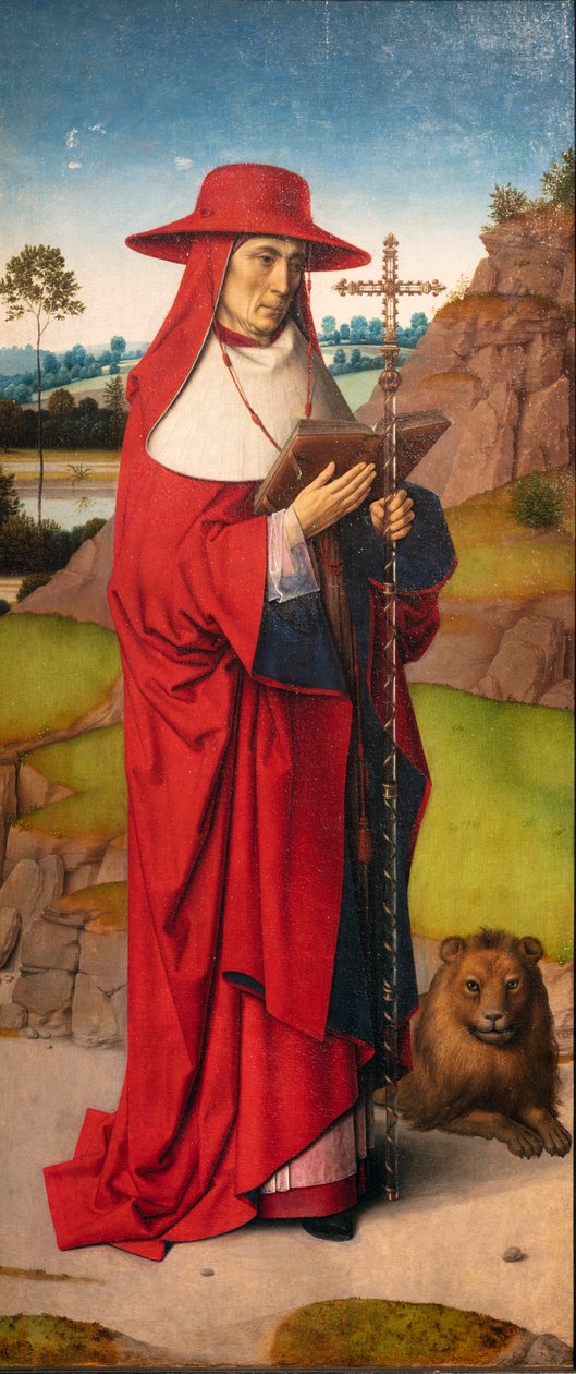 Seurakuntakirkko (Parochiekerk Sint-Pieter). Maalaus. Dirk Bouts. Pyhän Erasmuksen marttyyrikuolema. Noin 1460-1464. Yksityiskohta. Vasen paneeli tekijältä Dirck Bouts