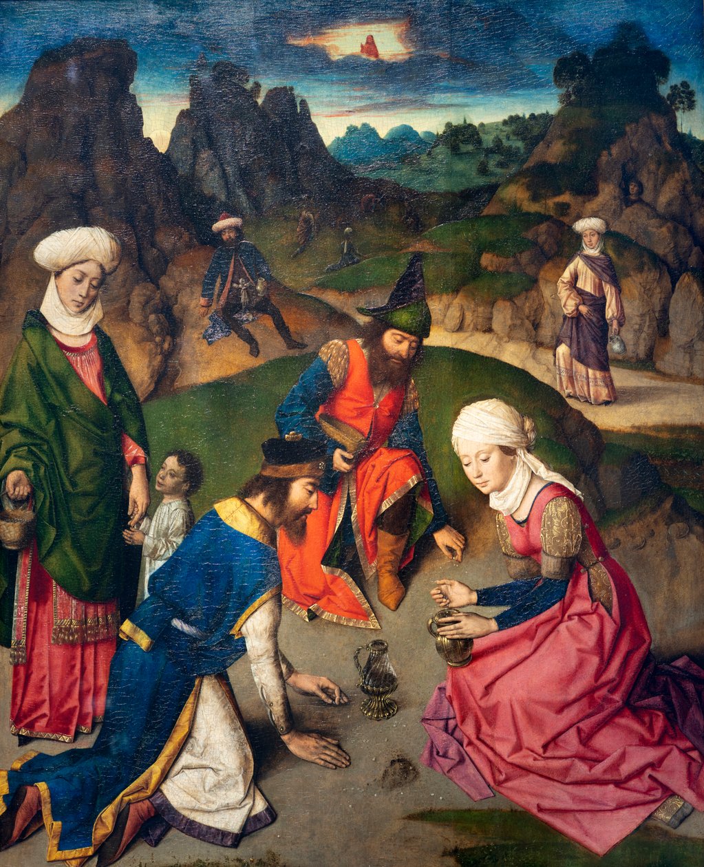 Seurakuntakirkko (Parochiekerk Sint-Pieter). Maalaus. Viimeinen ehtoollinen. Dirk Bouts. 1464-1468. Yksityiskohta. Oikea paneeli. tekijältä Dirck Bouts