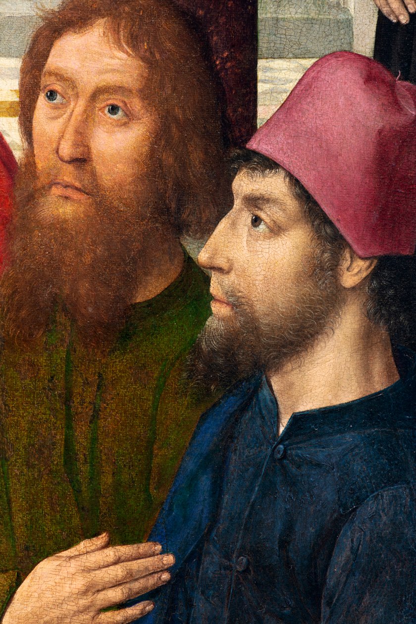 Seurakuntakirkko (Saint Peter Parish Church). maalaus. Viimeinen ehtoollinen. Dirk Bouts. 1464-1468. Yksityiskohta. keskuspaneeli. tekijältä Dirck Bouts