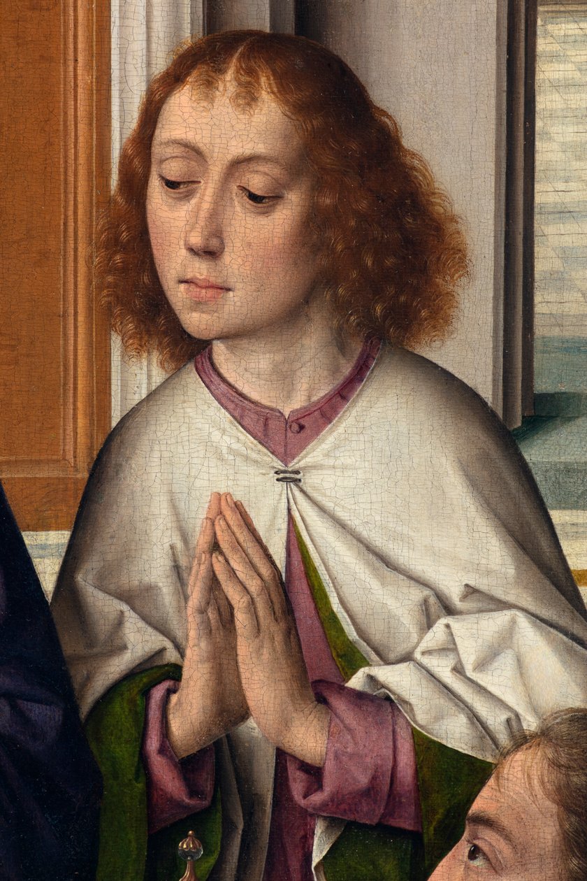 Seurakunnan kirkko (Saint Peter Parish Church). maalaus. Viimeinen ehtoollinen. Dirk Bouts. 1464-1468. Yksityiskohta. Keskipaneeli. tekijältä Dirck Bouts