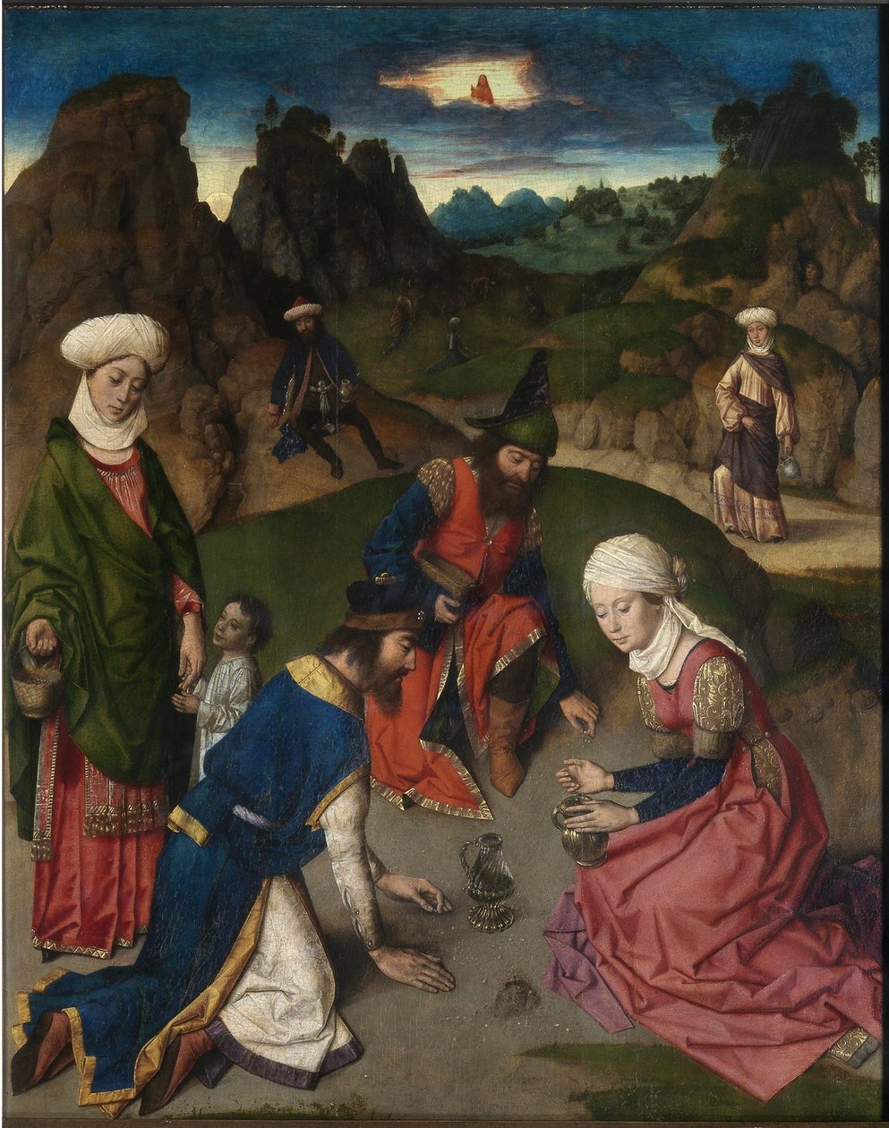 Viimeisen ehtoollisen polyyptyykki: ""mannan sato"" Dirk Boutsin maalaus (1410/20-1475) 1464-1468 Louvain, Saint Pierren kirkko tekijältä Dirck Bouts