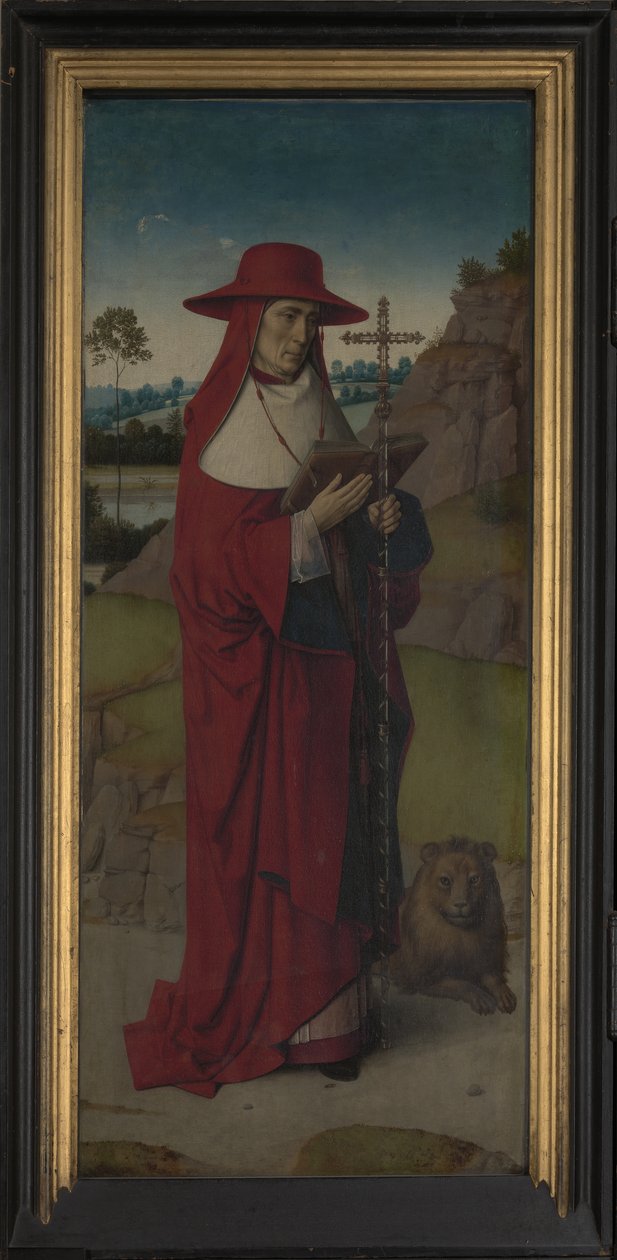 St. Jerome, oikeanpuoleinen paneeli Pyhän Erasmuksen triptyykistä, n. 1460 (öljy paneelille) tekijältä Dirck Bouts