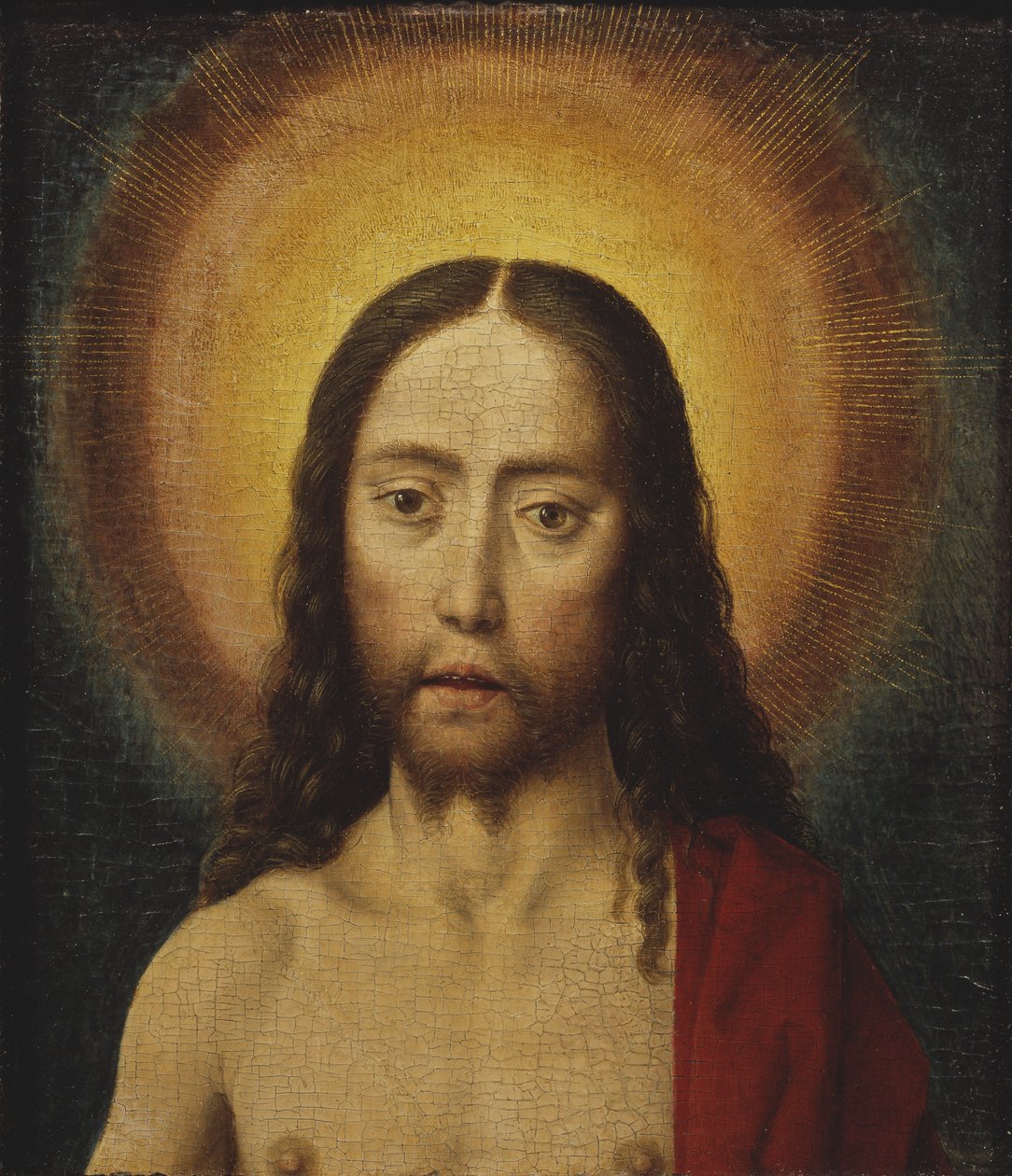 Tete du Christ - Kristuksen pää, kirjoittanut Bouts, Dirk (1410/20-1475). Öljy puulle. Mitat: 22,5x19 cm. Tukholman kansallismuseo tekijältä Dirck Bouts