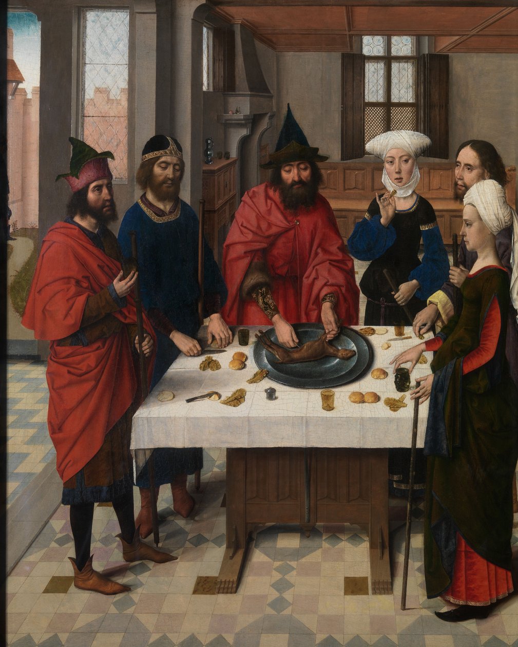 Pääsiäisen juhla, yksityiskohta Pyhän Sakramentin alttaritaulusta, n. 1464-68 (öljy paneelille) tekijältä Dirck Bouts