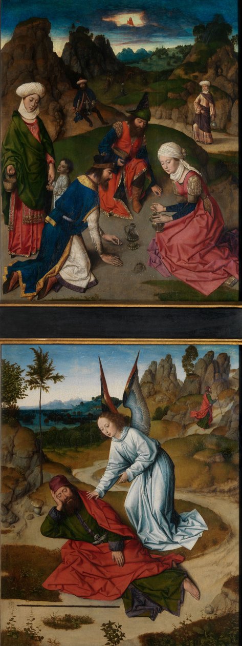 Mannan ja Elian kokoontuminen autiomaassa, pyhän sakramentin alttaritaulusta, n. 1464-68 (öljy paneelille) tekijältä Dirck Bouts