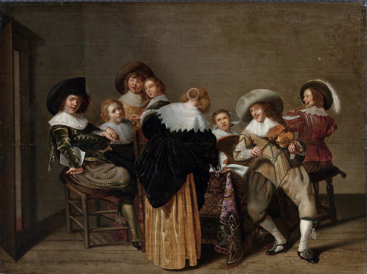 Musiikkijuhla - Peinture de Dirck Hals (1591-1656) - Öljy puulle - 37x50 - Kansallisgalleria, Praha tekijältä Dirck Hals