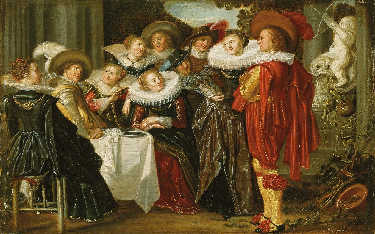 Tyylikäs yritys lounastaa terassilla, 1623 tekijältä Dirck Hals