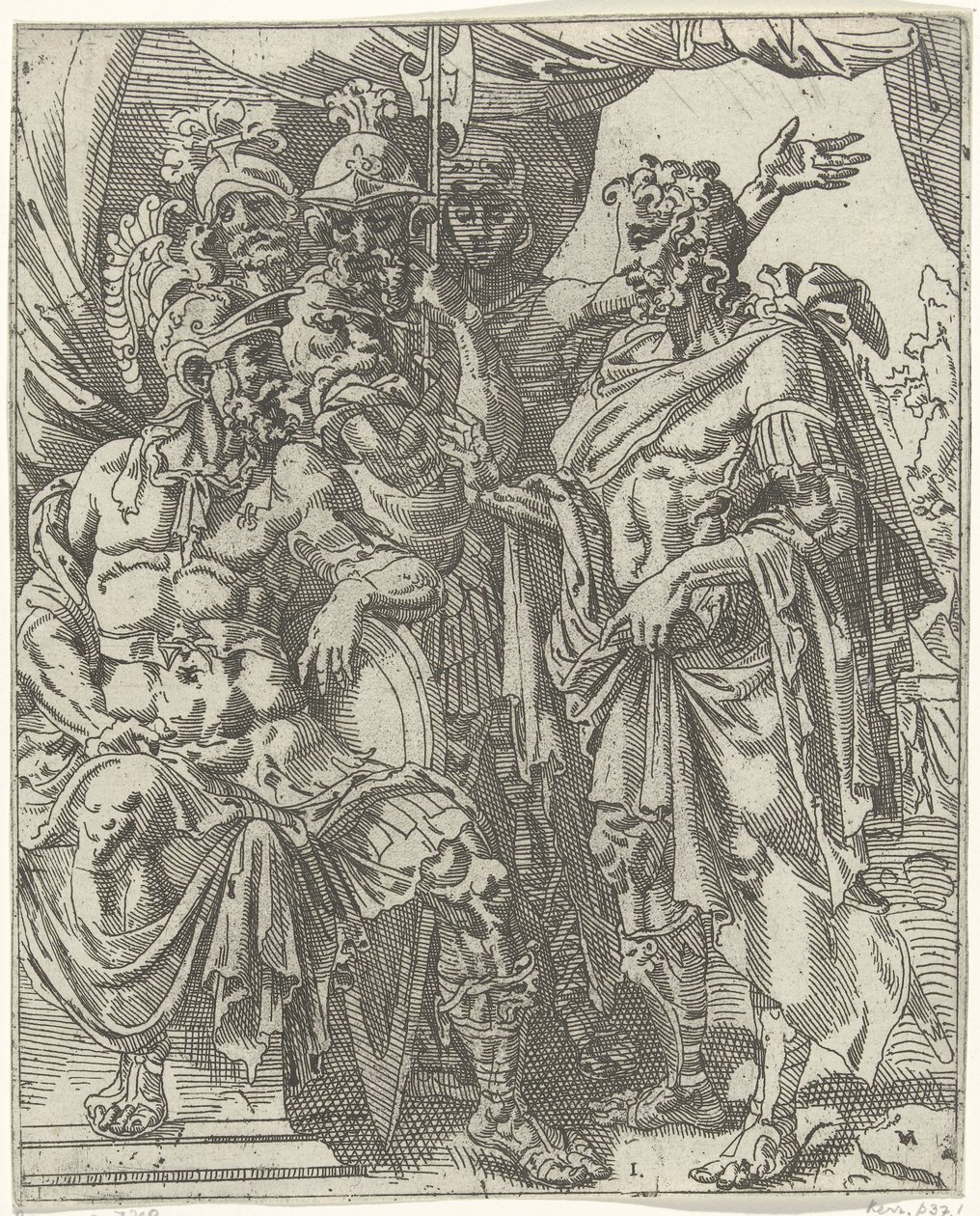 Aquior explica a Holofernes sobre els israelites Judit i Holofernes (títol de la sèrie) acaben tekijältä Dirck Volckertsz. Coornhert (attributed to)